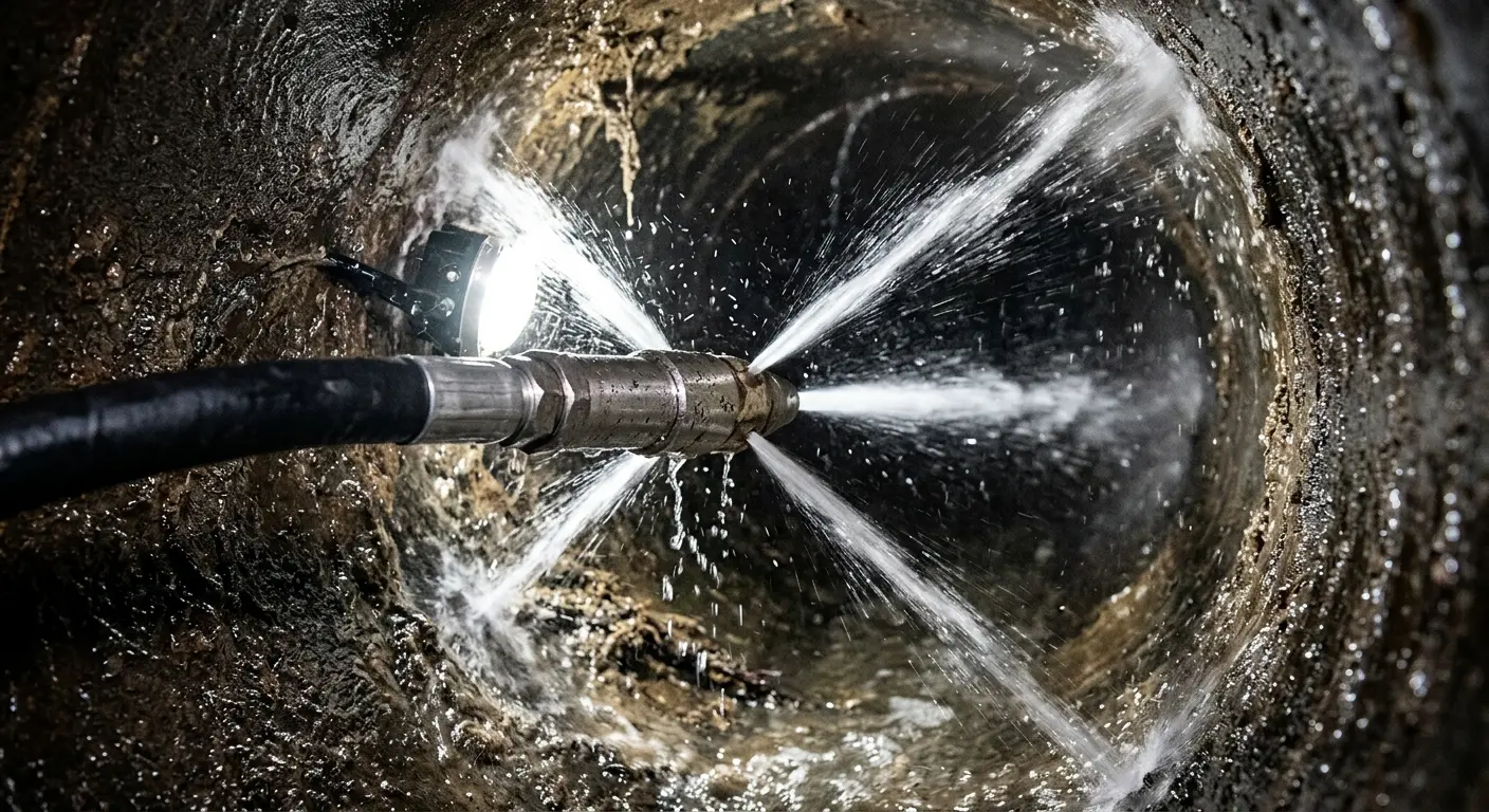 High-pressure hydro jetting nozzle cleaning sewer pipe for Sewer Line Relining in Homer